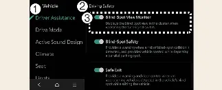 Kia Carnival infotainment menu for configuring Blind-Spot View Monitor