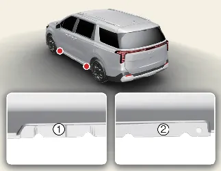 Locating the front and rear jacking points on a Kia Carnival