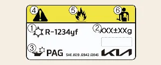Example of A/C refrigerant specifications label under Kia Carnival hood
