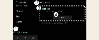Menu path for enabling NFC card key in Kia Carnival