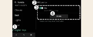 Menu path for deleting the NFC card key in Kia Carnival