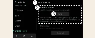 Interface for Digital Key 2 smartphone registration in Kia Carnival