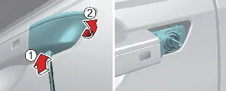Accessing the key cylinder on a Kia Carnival door handle