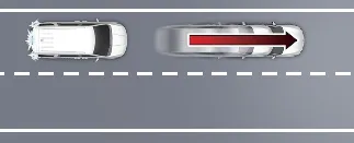 Kia Carnival sensor view of an abruptly departing lead vehicle