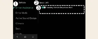 Kia Carnival infotainment system menu for Driver Assistance settings