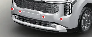 Location of front ultrasonic sensors on the Kia Carnival front bumper