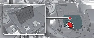 Kia Carnival battery terminal cover and engine compartment fuse box layout