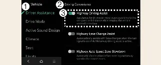 Kia Carnival infotainment screen for Highway Driving Assist configuration