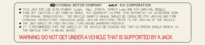 Jack specification label Type B for Kia Carnival