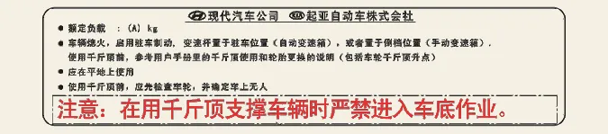 Jack specification label Type C for Kia Carnival