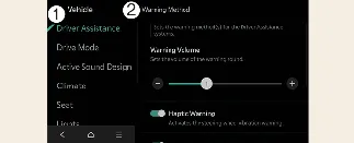 Kia Carnival infotainment screen showing Lane Following Assist warning settings
