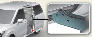 Detail view of the sliding door hinge area on Kia Carnival