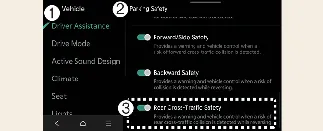 Infotainment menu pathway for Kia Carnival Rear Cross-Traffic Safety settings