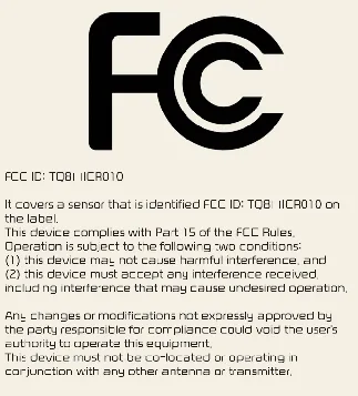 FCC regulatory compliance label for Kia Carnival ROA radar sensor