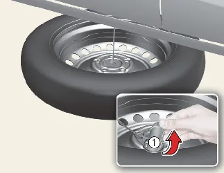 Using the Kia Carnival lug nut wrench to lower the spare tire