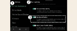 Parking Safety configuration menu in the Kia Carnival infotainment