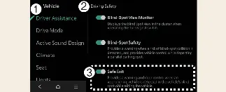 Kia Carnival infotainment menu for configuring Safe Exit Assist