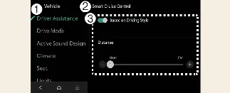 Kia Carnival infotainment menu for configuring Smart Cruise Control based on driving style