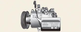 AC compressor identification label on Kia Carnival