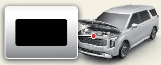 Air conditioning refrigerant specification label location inside the Kia Carnival engine bay