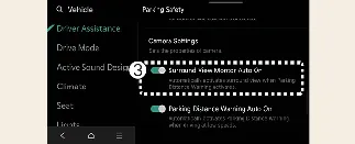 Kia Carnival settings menu for Surround View Monitor Auto On feature