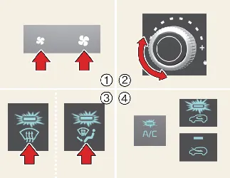 Manual climate panel for windshield defogging in Kia Carnival